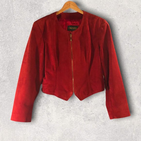 Danier Jackets & Blazers - Cropped 90's Red Suede Leather Moto Jacket - Danier
